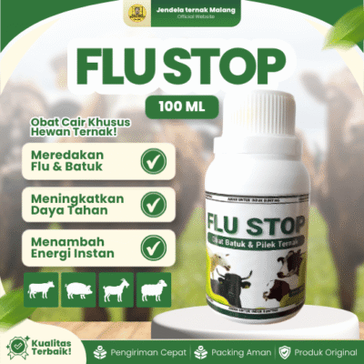 FLU STOP 100 ML – Ampuh Mengatasi Flu, Batuk & Pilek Pada Hewan Ternak.