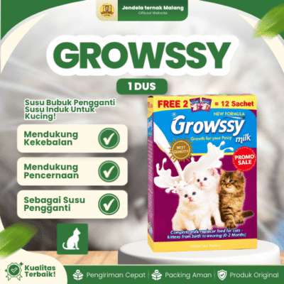 GROWSSY 1 DUS ISI 10 (BONUS 2 PCS) – Susu Lengkap Yang Bergizi Non Lactosa Untuk Kucing & Kitten.