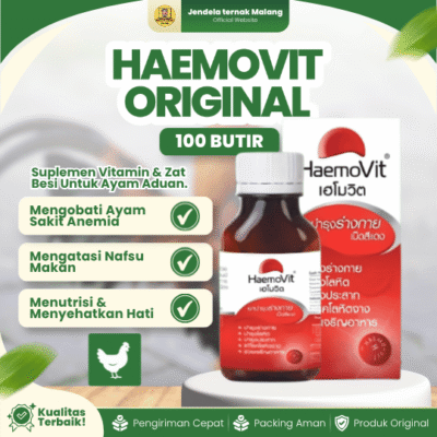 HAEMOVIT ORIGINAL 100 BUTIR – Mencegah Ayam Sakit, Anemia, Pucat, Kuning & Tambah Darah.