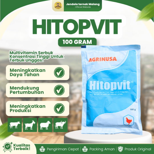 HITOPVIT 100 GRAM - Multivitamin Meningkatkan Daya Tahan Tubuh Untuk Ayam & Unggas.