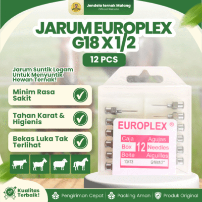JARUM EUROPLEX G18 X 1/2 1 BOX ISI 12 PCS – Jarum Suntik Hewan Ternak Sapi Kambing Domba Kuda