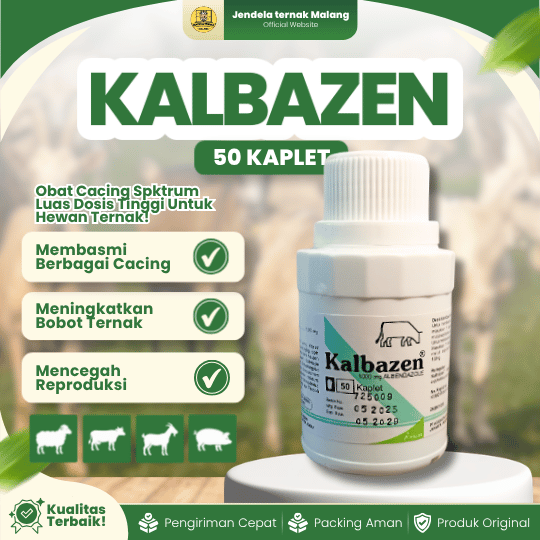 KALBAZEN ISI 50 KAPLET - Mengatasi Segala Jenis Cacing Pada Hewan Ternak.