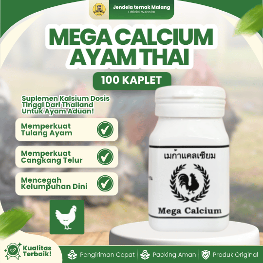 KALSIUM AYAM MEGA CALCIUM THAI 100 KAPLET - Memperkokoh Tulang Ayam Petarung.