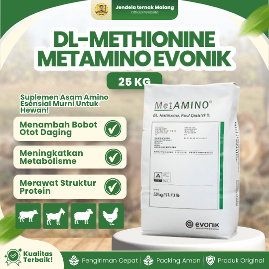 DL-METHIONINE METAMINO EVONIK 25 KG - Untuk Efisiensi Pakan, Penggemukan & Pertumbuhan Hewan Ternak.