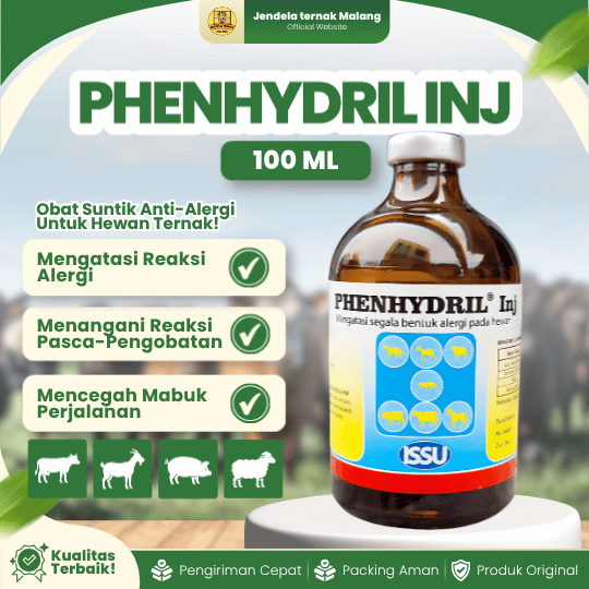 PHENHYDRIL INJ 100 ML - Ampuh Mengatasi Segala Bentuk Alergi Pada Hewan.