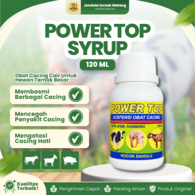 POWER TOP SYRUP 120 ML RAID ALL – Untuk Masalah Cacing Pada Hewan Ternak Sapi Kambing Babi