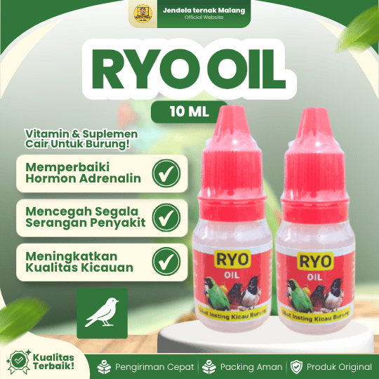 RYO OIL 10 ML - Vitamin Minyak Metabolis Untuk Burung Macet Bunyi, Stress & Lesu.