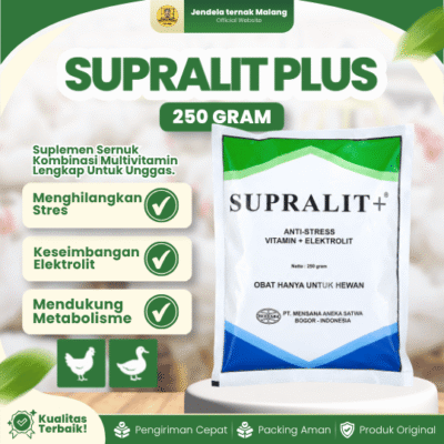 SUPRALIT PLUS 250 GRAM – Vitamin Elektrolit & Anti Stress Pada Ayam Petelur Pedaging Broiler Layer.