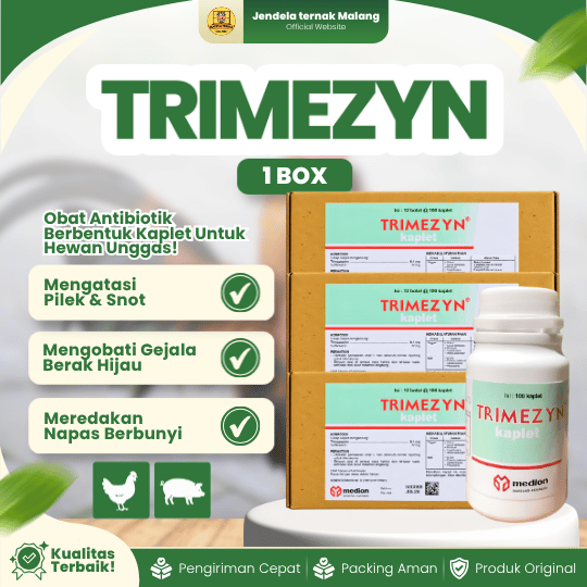 TRIMEZYN KAPLET 100 KAPLET 1 BOX (12 BOTOL) - Untuk Masalah S Snot Ngorok CRD Kolera Pulorum Ayam Unggas Ternak