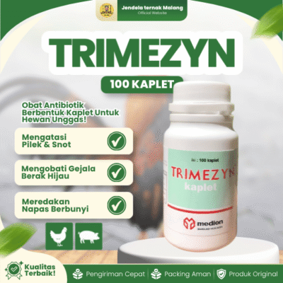 TRIMEZYN 100 KAPLET MEDION – Untuk Snot, Ngorok, CRD, Kolera Pada Ayam & Pneu.monia Babi.