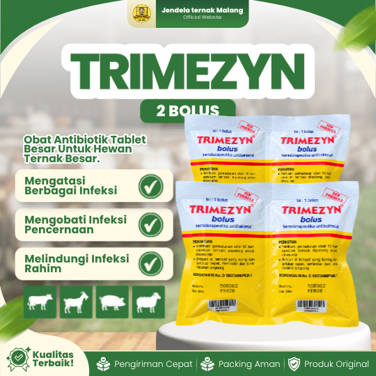 TRIMEZYN 2 BOLUS (1 STRIP) - Obat Pernafasan Dan Pencernaan Diare Mencret Hewan Ternak Sapi Kambing Domba