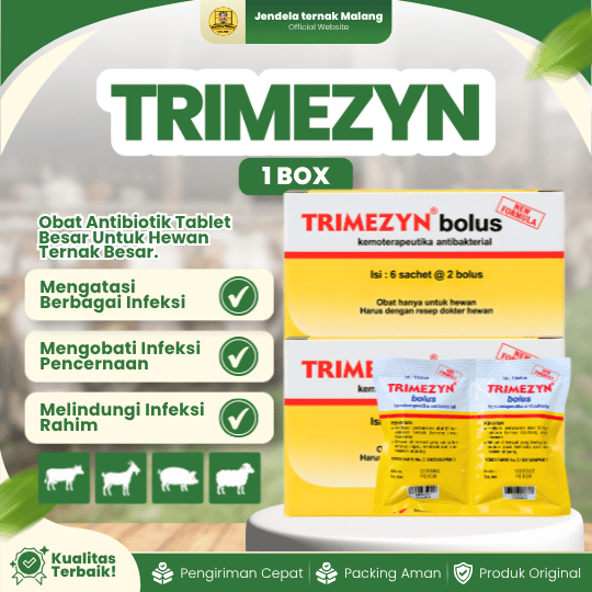 TRIMEZYN BOLUS 1 BOX (12 BOLUS) - Obat Pernafasan Dan Pencernaan Diare Mencret Hewan Ternak Sapi Kambing Domba