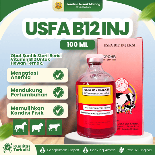 USFA B12 INJ 100 ML BY USFA - Untuk Hewan Ternak Yang Kekurangan Vitamin B12.
