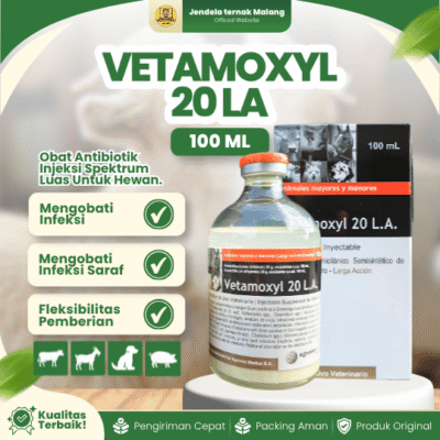 VETAMOXYL 20 LA 100 ML BY AGROVET – Mengatasi Pernapasan, Pencernaan & Lainnya Untuk Hewan Ternak