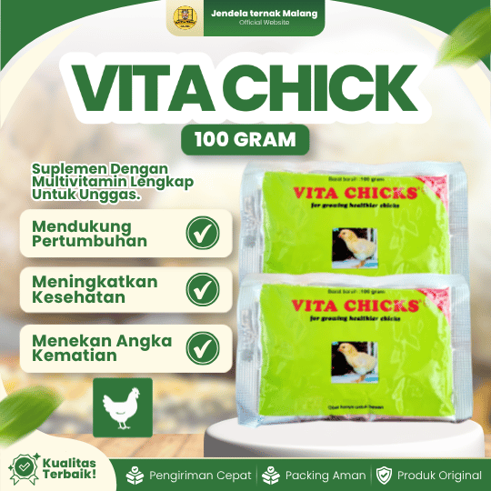 VITA CHICKS 100 GRAM - Vitamin Lengkap Untuk Pertumbuhan Anak Ayam, Burung & Unggas.