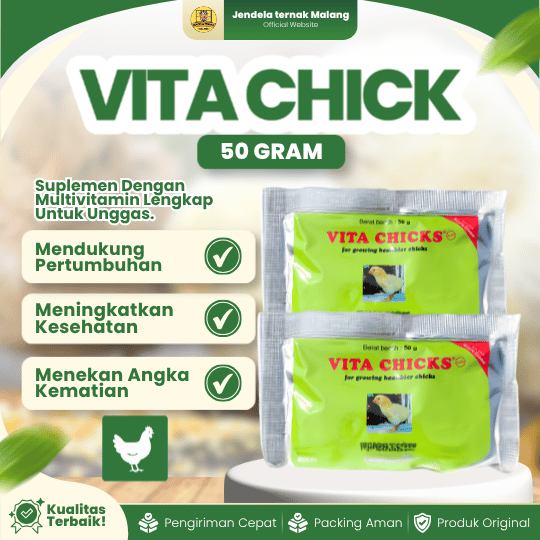 VITA CHICKS 50 GRAM BY MEDION - Vitamin Lengkap Untuk Pertumbuhan Anak Ayam, Burung & Unggas.